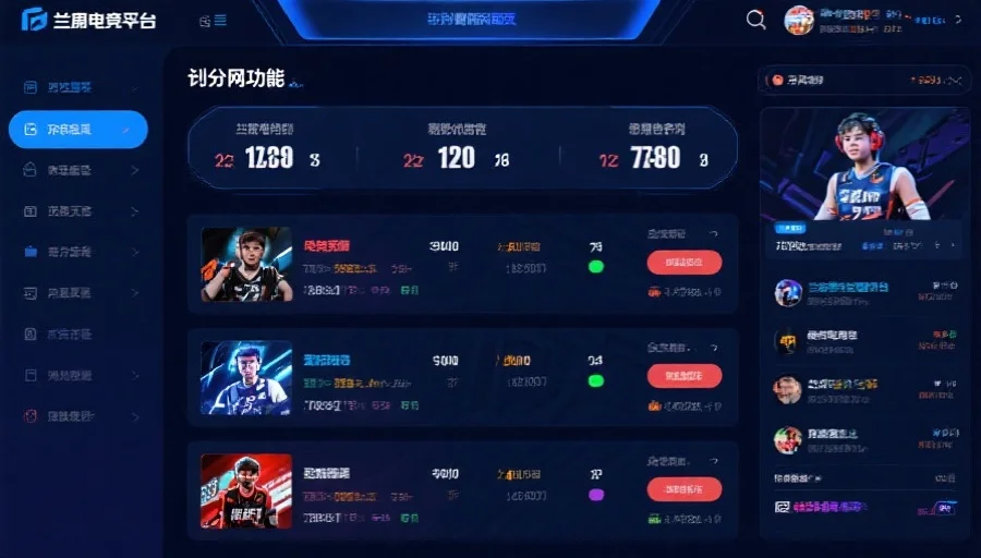 兰博电竞平台的界面截图，展示比分网功能页面，包含各类电竞比赛的实时比分和赛程信息，界面清晰且富有科技感